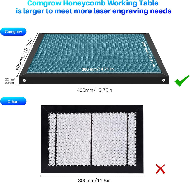 Comgrow Honeycomb Laser Waben-bett, 400 mm x 400 mm, Waben Laser Arbeitstisch Aluminium Wabentisch f