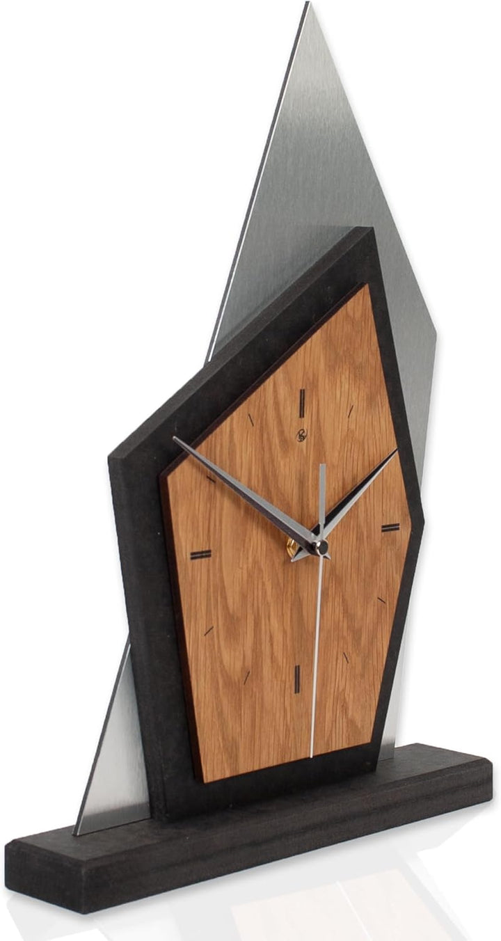 Kreative Feder Designer-Standuhr „Mountain Range“ aus Holz - Tischuhr in modernem Metallic-Look schw
