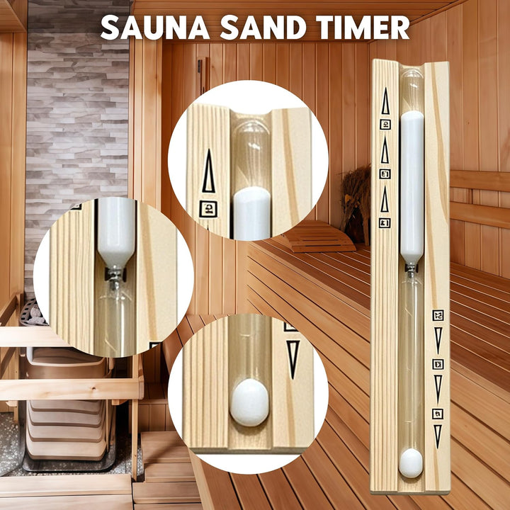 Saunaeimer aus Hitzebeständigem Holz Set mit Schöpflöffel Sanduhr