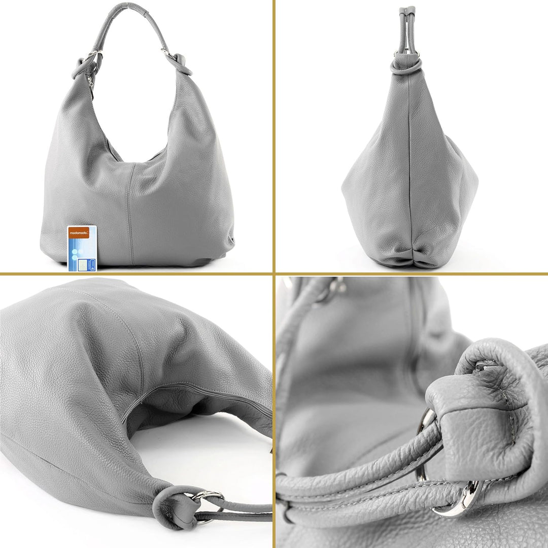 modamoda de - 337 - ital Schultertasche Hobo Shopper Leder Altrosa2021, Altrosa2021