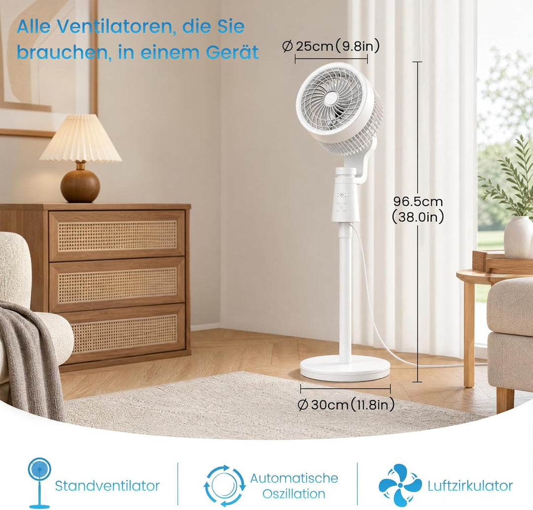 LZQ Standventilator leise 40W Turmventilator mit Fernbedienung, 3 Stufen & 3D Oszillation, Bodenvent