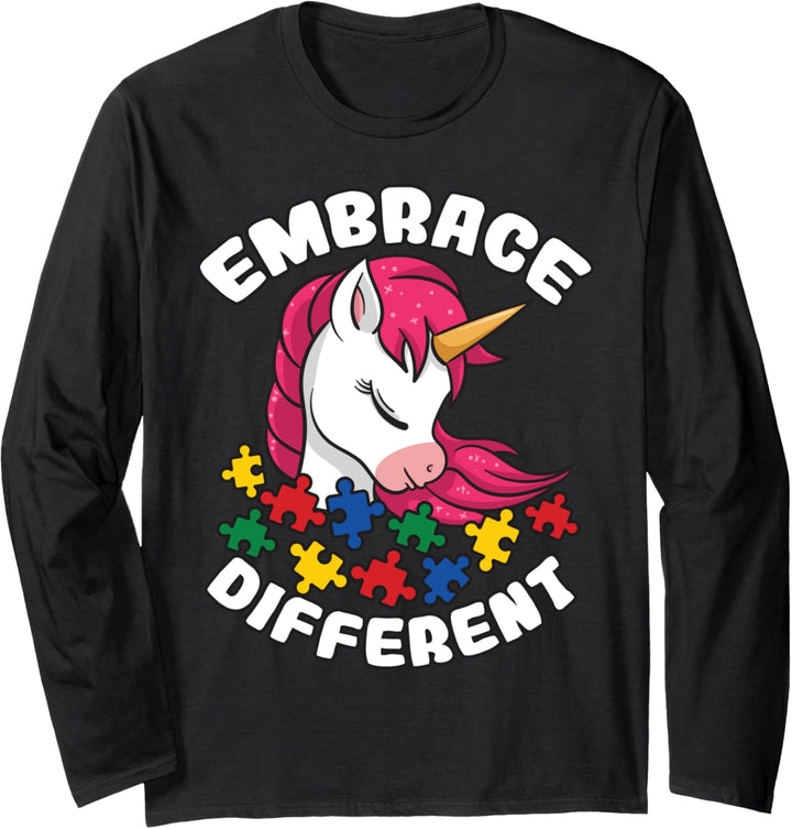 Embrace Different Einhorn Autismus Puzzle Teile Awareness Langarmshirt