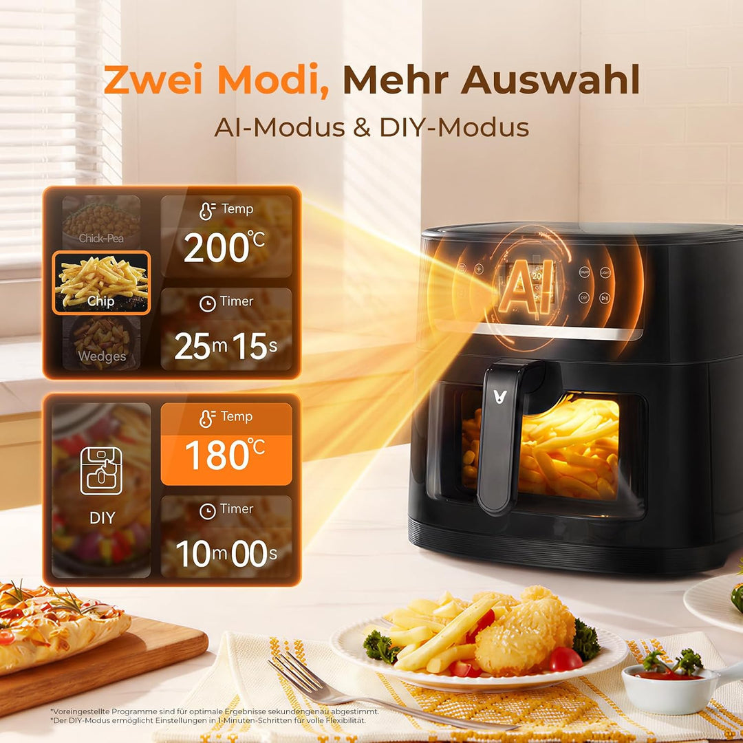 VIOMI VORTEX Max Heissluftfritteuse 8L Air Fryer, mit automatischer Erkennungstechnologie,12 Smartpr