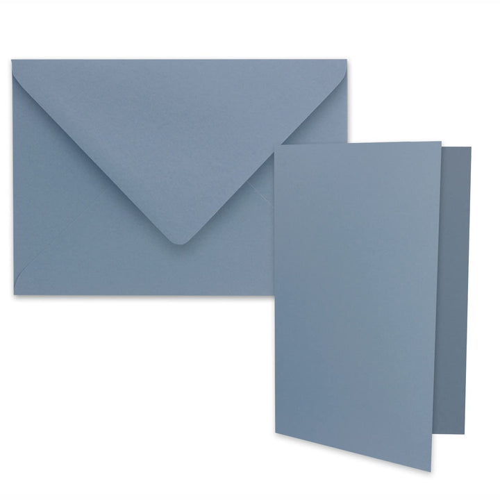 100x DIN B6 Faltkarten Set mit Umschlägen in Graublau (Blau) - 120 x 170 mm - ideal für Einladungska