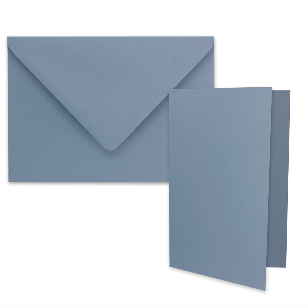 200x DIN B6 Faltkarten Set mit Umschlägen in Graublau (Blau) - 120 x 170 mm - ideal für Einladungska