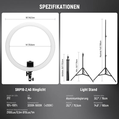 Neewer fortgeschritten 18 Zoll LED Ringlicht manuelle Touch Steuerung mit LCD Bildschirm Fernbedienu