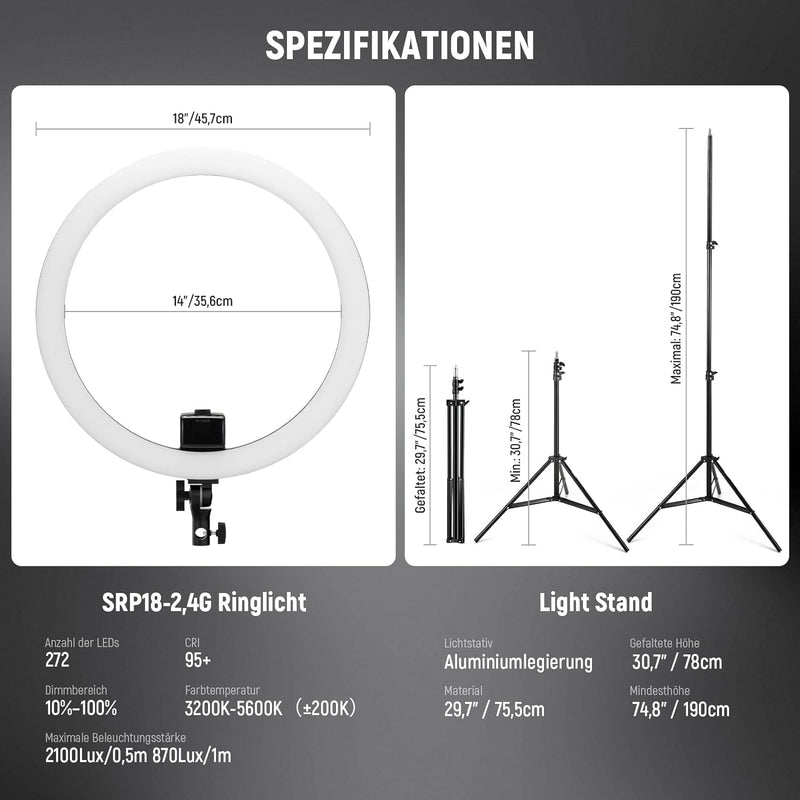 Neewer fortgeschritten 18 Zoll LED Ringlicht manuelle Touch Steuerung mit LCD Bildschirm Fernbedienu