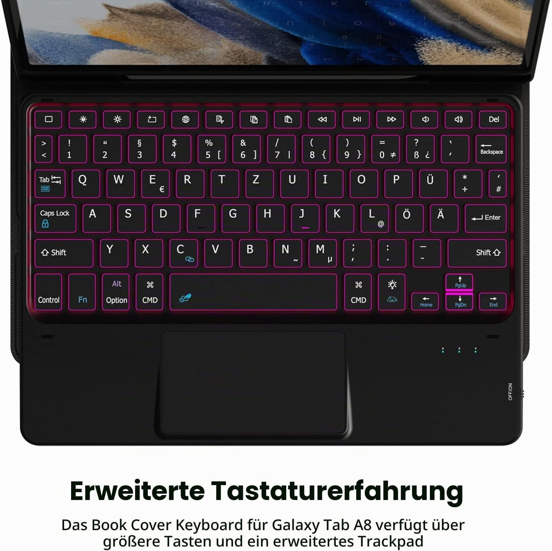 ROOFEI Galaxy Tab A8 Hülle mit Tastatur, 7-Farbige Beleuchtung Tastatur mit Trackpad - QWERTZ Deutsc