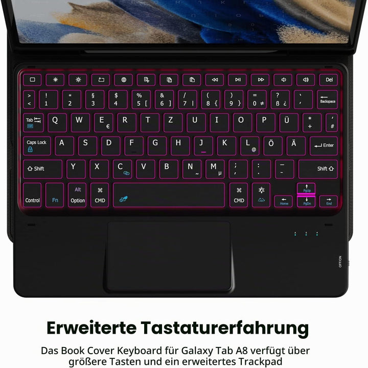 ROOFEI Galaxy Tab A8 Hülle mit Tastatur, 7-Farbige Beleuchtung Tastatur mit Trackpad - QWERTZ Deutsc