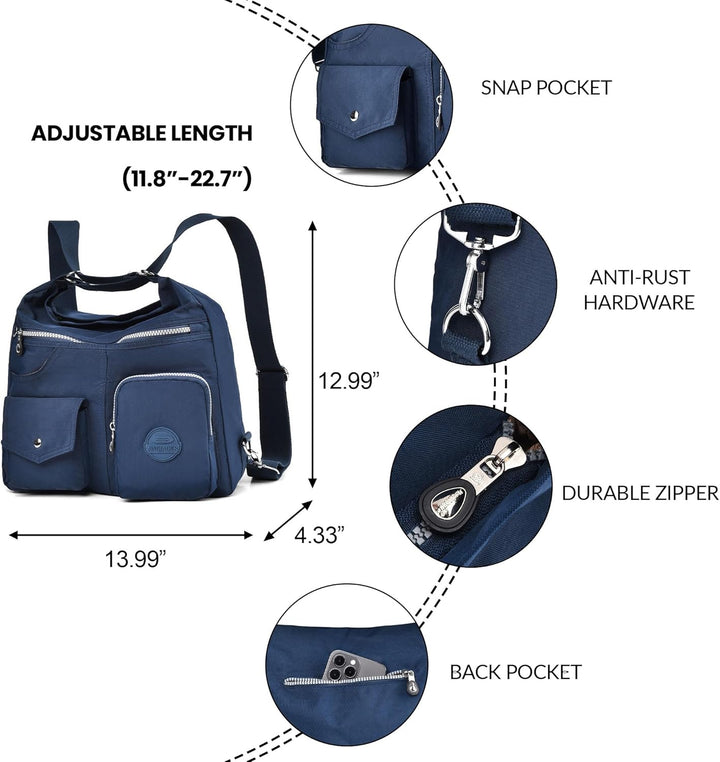 Multipurpose Hobo Purse for Women with Antitheft RFID, Waterproof Nylon Crossbody Bag Shoulder Handb