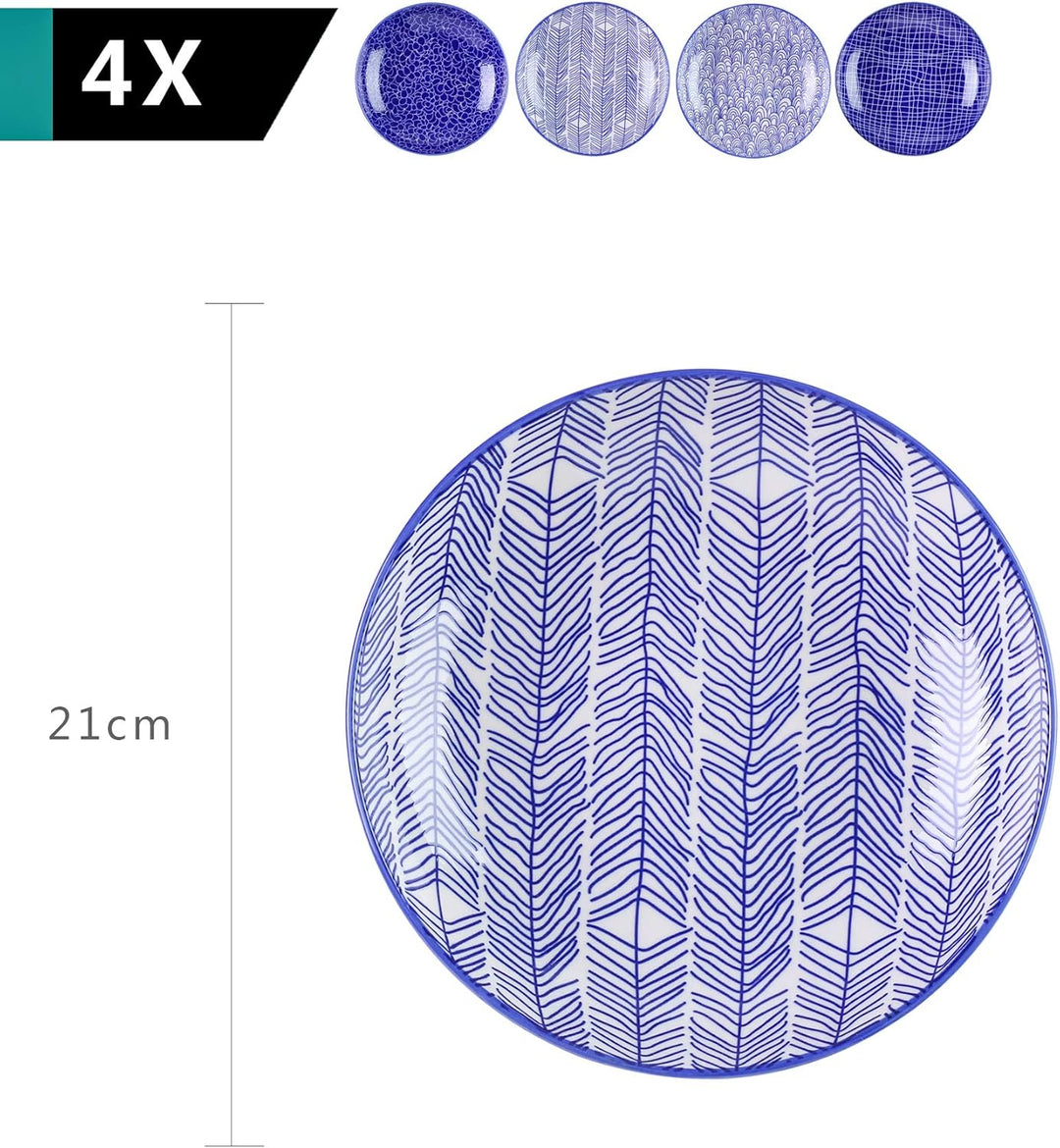 vancasso Takaki Suppenteller aus Porzellan, 4-teilig Set Tiefteller, Ø 21,5 cm Teller Set,700ML 4-te