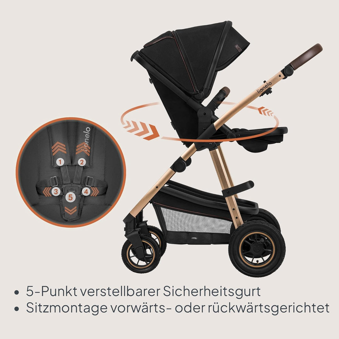 LIONELO Amber Kinderwagen 2 in 1 Kombikinderwagen, Kinderwagen Set mit sportlichen Sitz und fester B