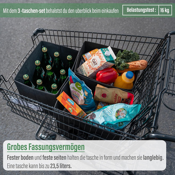 VENO 3-er Pack wiederverwendbare Einkaufstaschen, Einkaufswagentaschen, Lagerboxen, Kofferraum-Organ