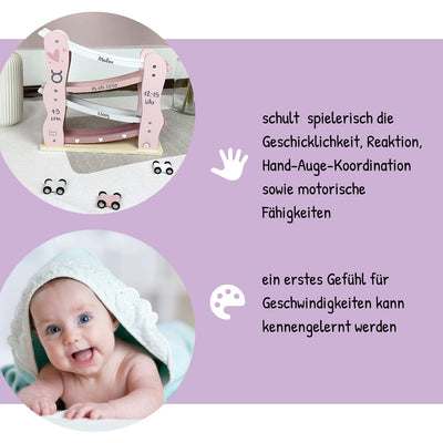 Label Label Kugelbahn inkl. Autos rosa - personalisierbar I Geschenk zur Geburt & Taufe I Handmade H