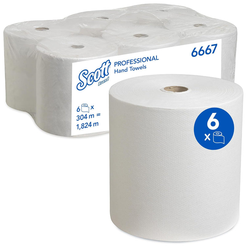 Scott gerollte Papierhandtücher 6667 - Rollenhandtuch für Spender - 6 x 304 m Papierhandtuchrollen-