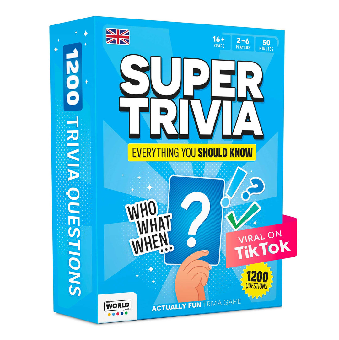 Super Trivia - English - Spiele für Erwachsene mit 1200 Fragen - Lustiges Brettspiel mit Quizkarten