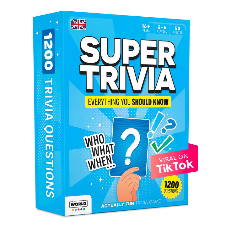 Super Trivia - English - Spiele für Erwachsene mit 1200 Fragen - Lustiges Brettspiel mit Quizkarten