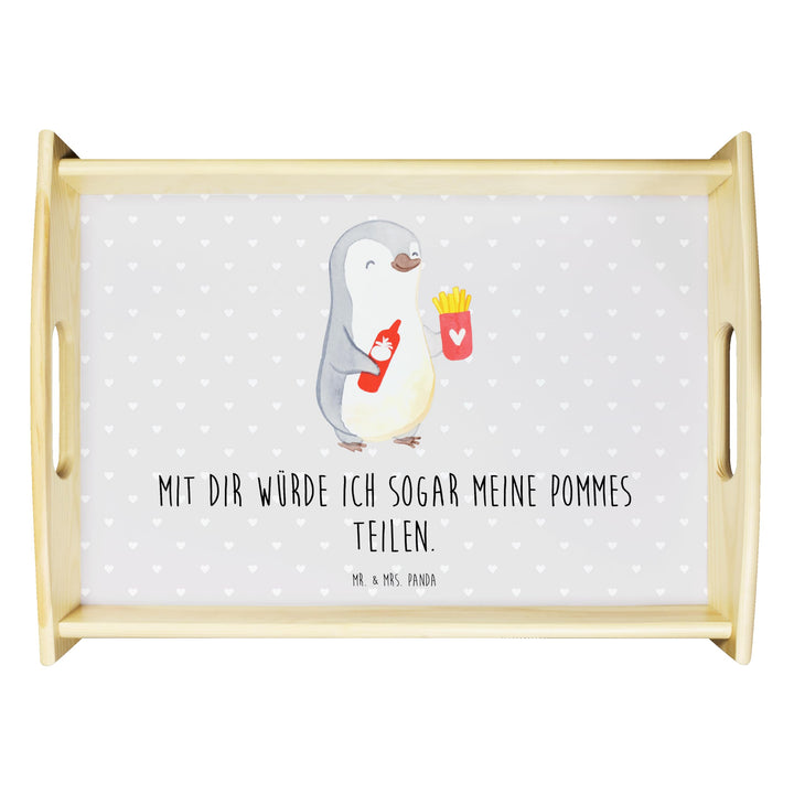 Mr. & Mrs. Panda tablett für Bett Pinguin Pommes - Geschenk, Freund, Servier, Hochzeitstag, Holz, Ja