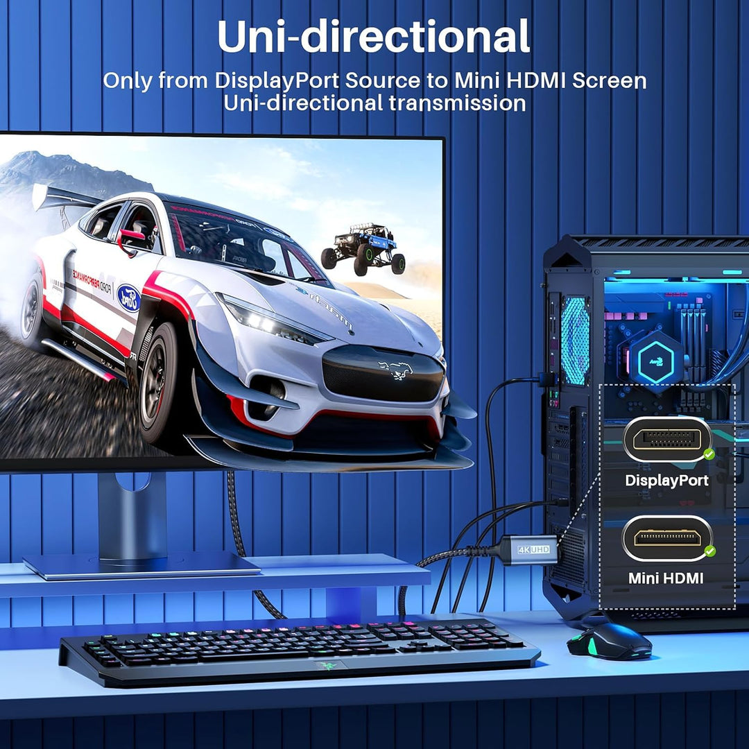 LDLrui DisplayPort zu Mini HDMI Kabel 2m [Biegefest, Hochgeschwindigkeits] Unterstützt 4K@60Hz, 2K@1