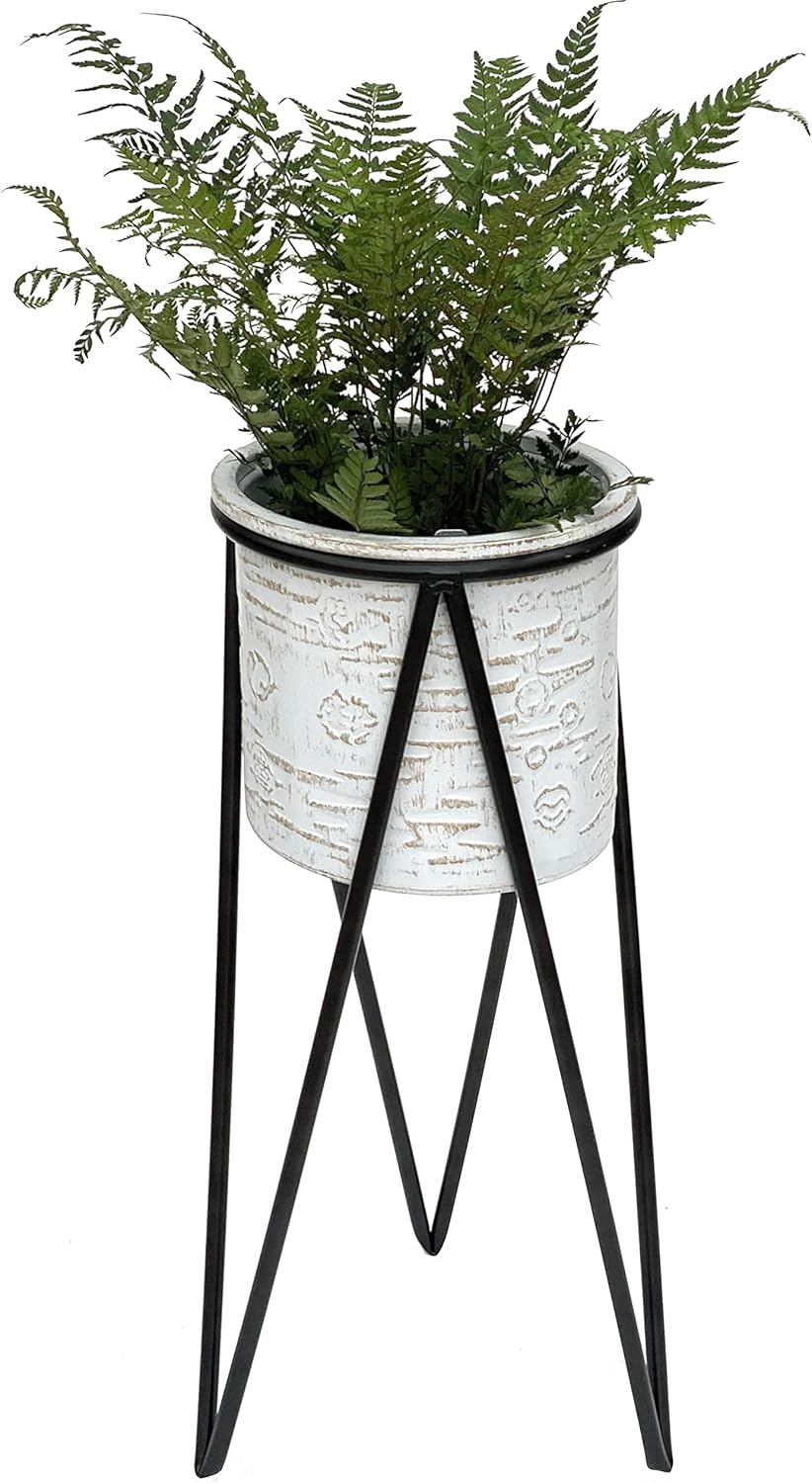 DanDiBo Blumenhocker mit Topf Metall Schwarz Weiss S 50 cm Blumenständer 96043 Blumensäule Modern Pf