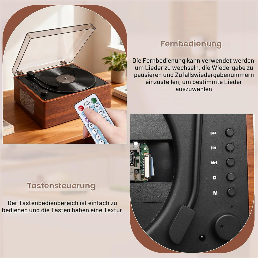 CD Player Tragbar mit Bluetooth 5.1, Retro CD-Player mit Dual Stereo Lautsprecher Fernbedienung Wied