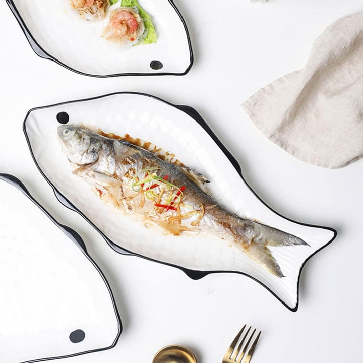 Cabilock Kuchenteller Keramische Servierplatte Fischform Dinner Platte Serviert Teller Lebensmittela