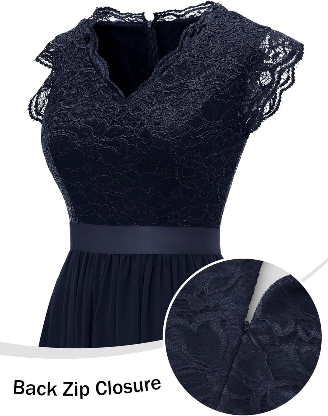 Dressystar Damen Abendkleid Lang Elegant für Hochzeit Spitze Chiffon Maxi Ballkleider Flügelärmel Co