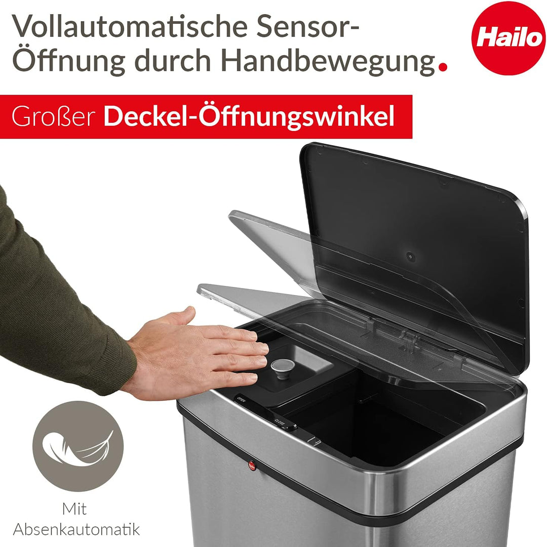 Hailo Öko Vario XL, Mülltrenner, Vollautomatische Deckelöffnung durch Sensortechnik, 50 Liter, 0656-