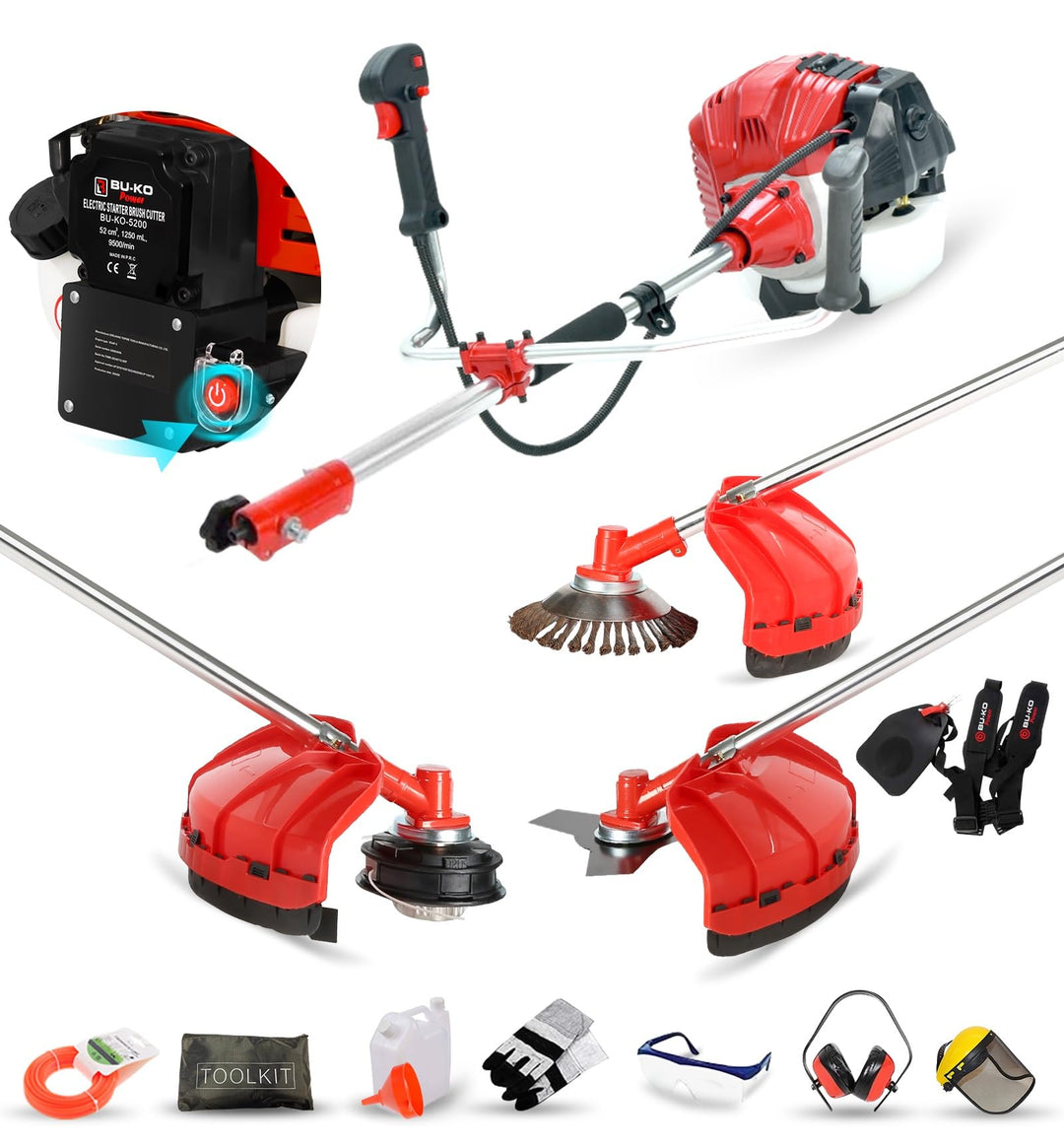 BU-KO 52cc Benzin-Rasentrimmer Garten Multitool - Elektrischer Druckknopf &amp; Zugschnurstart | 3-in-1