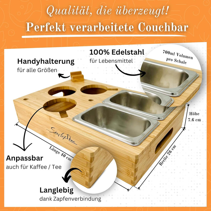 SIMPLEX DOMO Couchbar Snackbox mit anpassbarer Couch Ablage | Couch Organizer umbaubar | hochwertige
