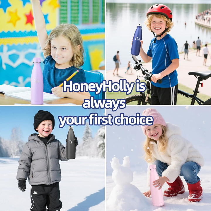 HoneyHolly Trinkflasche Edelstahl Kinder Sport, 500ML BPA-frei, Thermosflasche, Wasserflasche Doppel