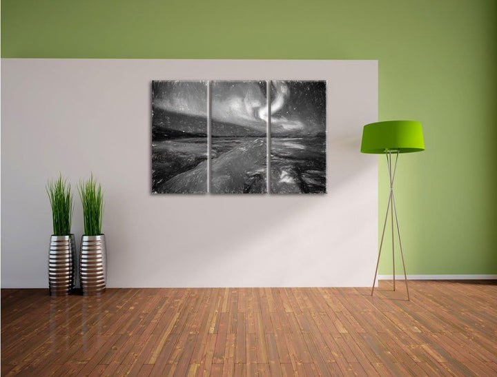 Pixxprint Gletscher Island / 3-Teilig/Gesamtmass 120cm Leinwandbild bespannt auf Holzrahmen/Wandbild