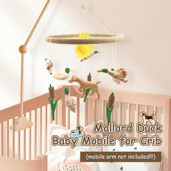 Mobile Baby, 3D Dackel Hund Mobile Babybett Holz mit Filz Schilf Ente und Sonne Handgemachtes Bettgl