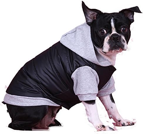 Doggy Dolly W109 Hundejacke Wasserabweisend mit Kapuze, schwarz/grau, Wintermantel/Winterjacke, Grös