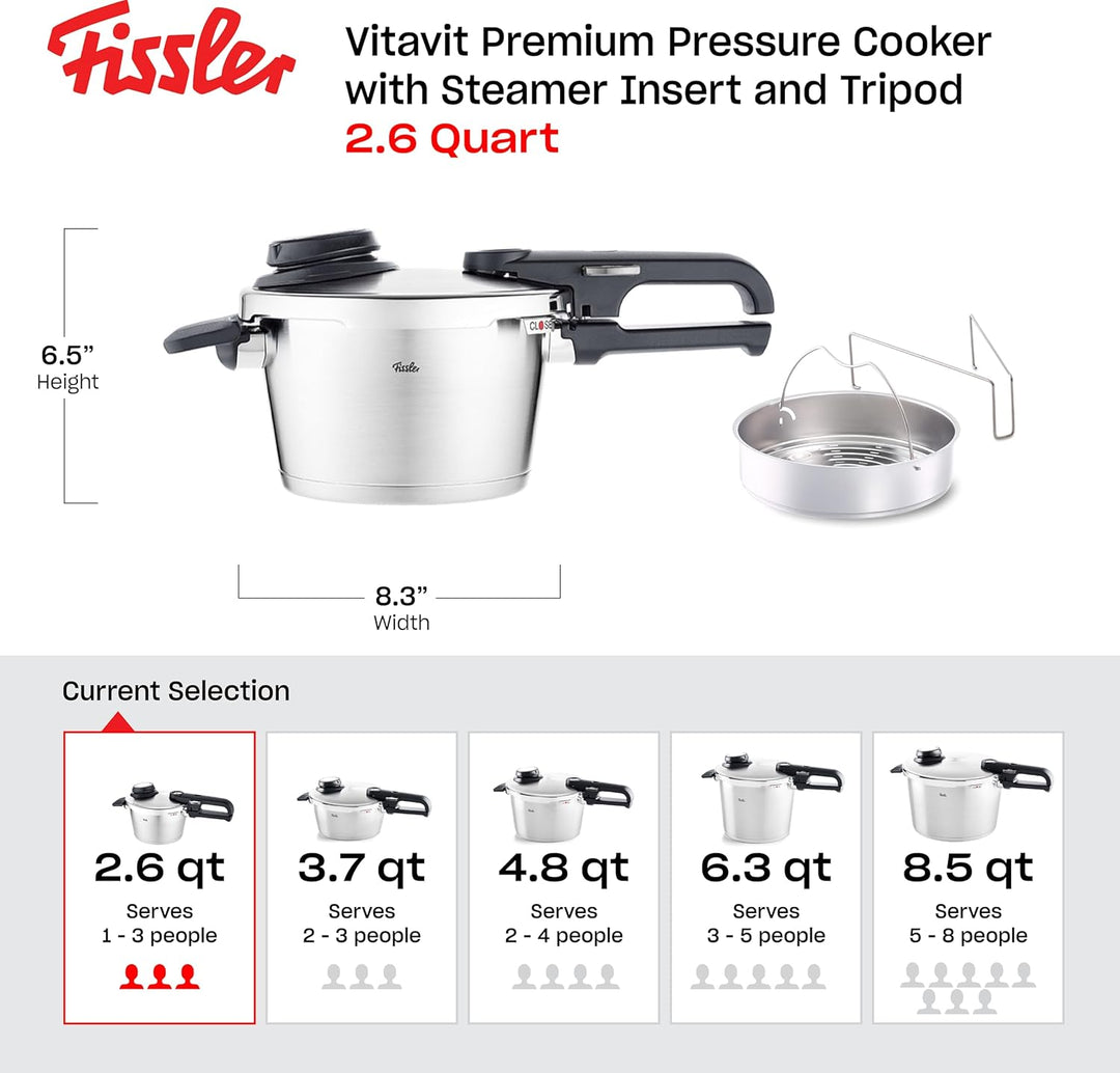 Fissler Vitavit Premium / Schnellkochtopf (2,5 L, Ø 18 cm) Edelstahl-Dampfkochtopf,4-Garstufen, inkl