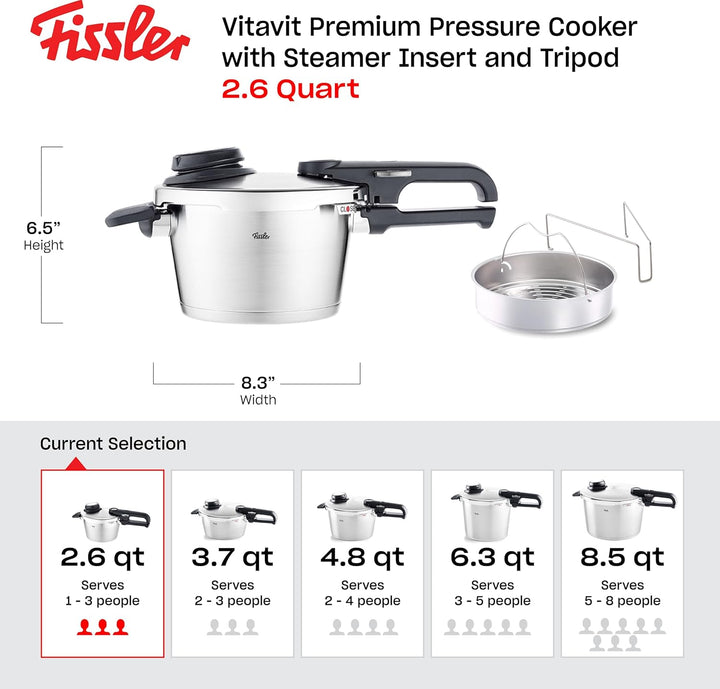Fissler Vitavit Premium / Schnellkochtopf (2,5 L, Ø 18 cm) Edelstahl-Dampfkochtopf,4-Garstufen, inkl