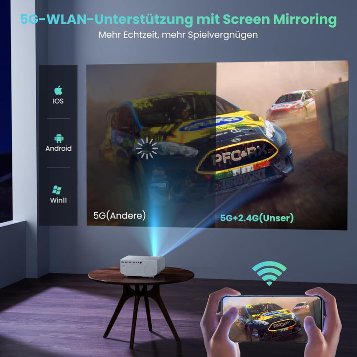 HOPVISION Beamer, Mini Beamer WiFi Bluetooth Full HD 1080P, Beamer 4K Heimkino Unterstützt mit Zoomf
