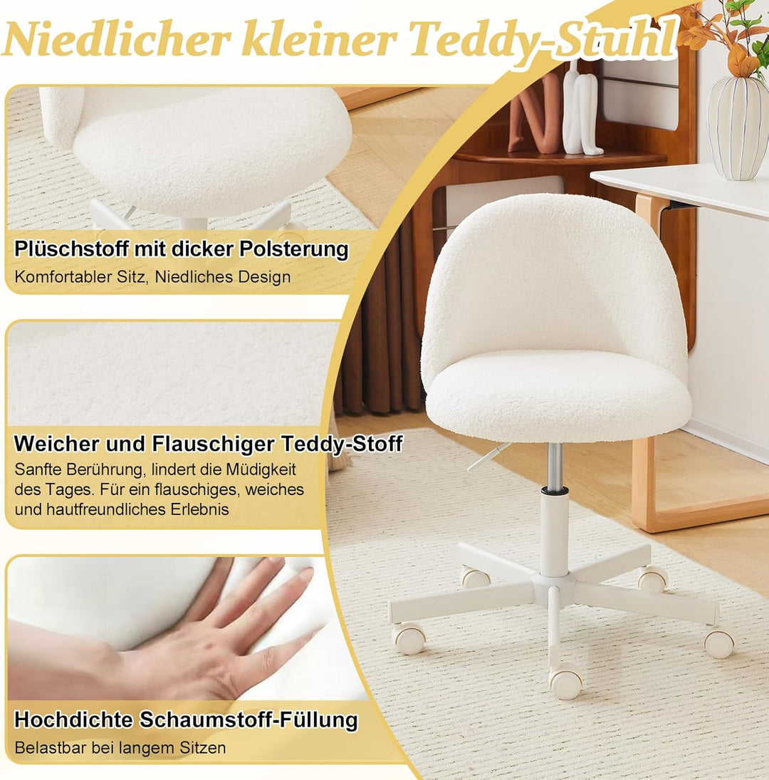 Bonnlo Bürostuhl mit Rollen, Schminktisch Stuhl, Höhenverstellbar Schreibtischstuhl für Arbeitszimme