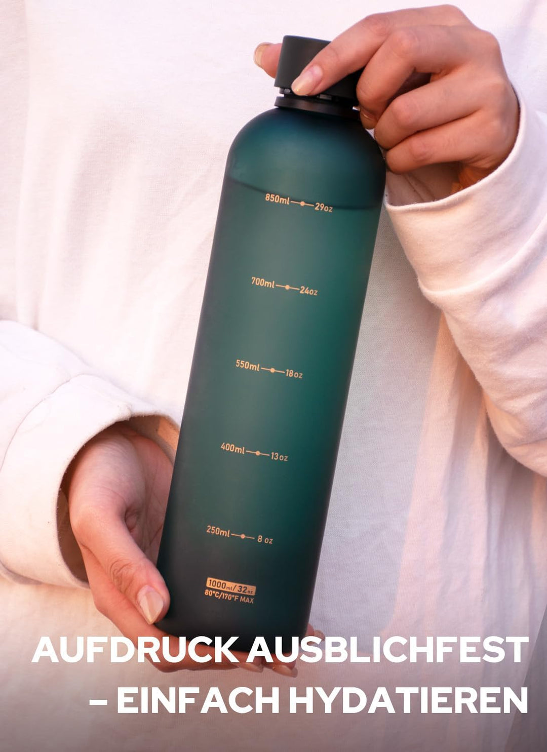 Opard Slim Trinkflasche 1l, Kohlensäure geeignet Wasserflasche, Water Bottle Spülmaschinenfest, BPA