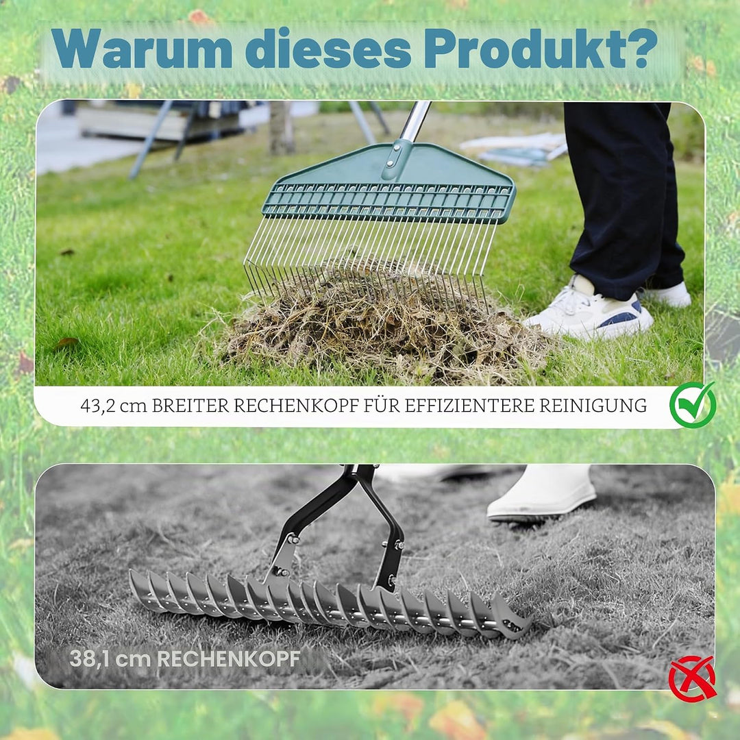 Robuster Laubbesen, 165 cm verstellbarer Griff und 43,2 cm breiter Kopf, ideal zum Sammeln von Blätt