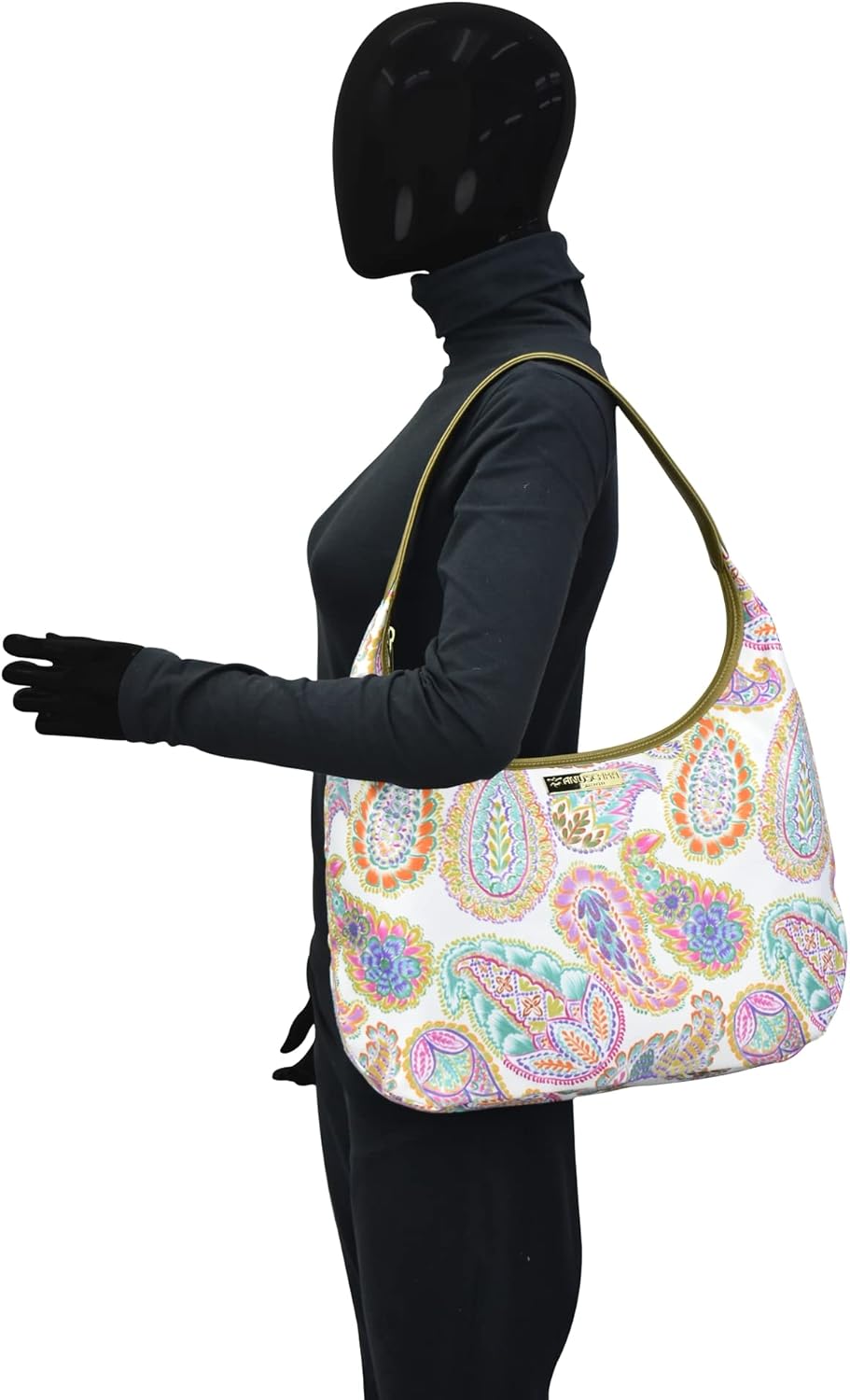 Anuschka Grosse Hobo Bag zum Umhängen - Wanderlust Kollektion - Nylonstoff mit Leader Trim und Kunst