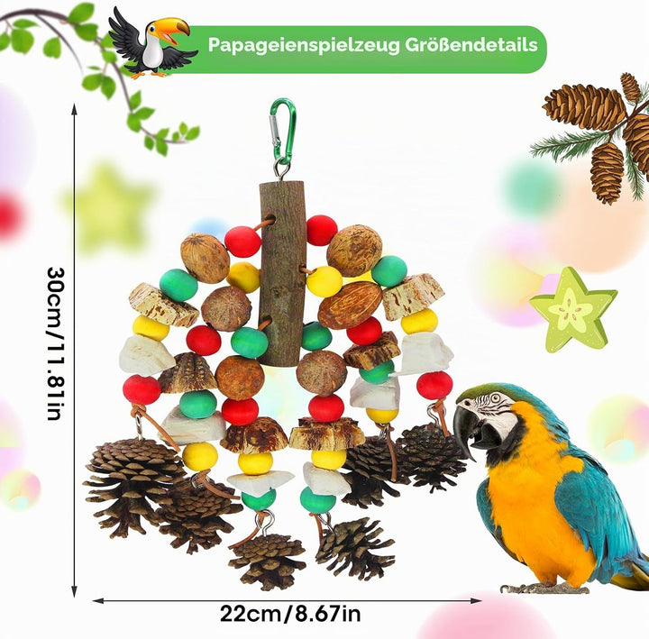 MQUPIN Papageienspielzeug, nussiges, nährstoffreiches Vogelspielzeug, natürliches hölzernes Beissspi
