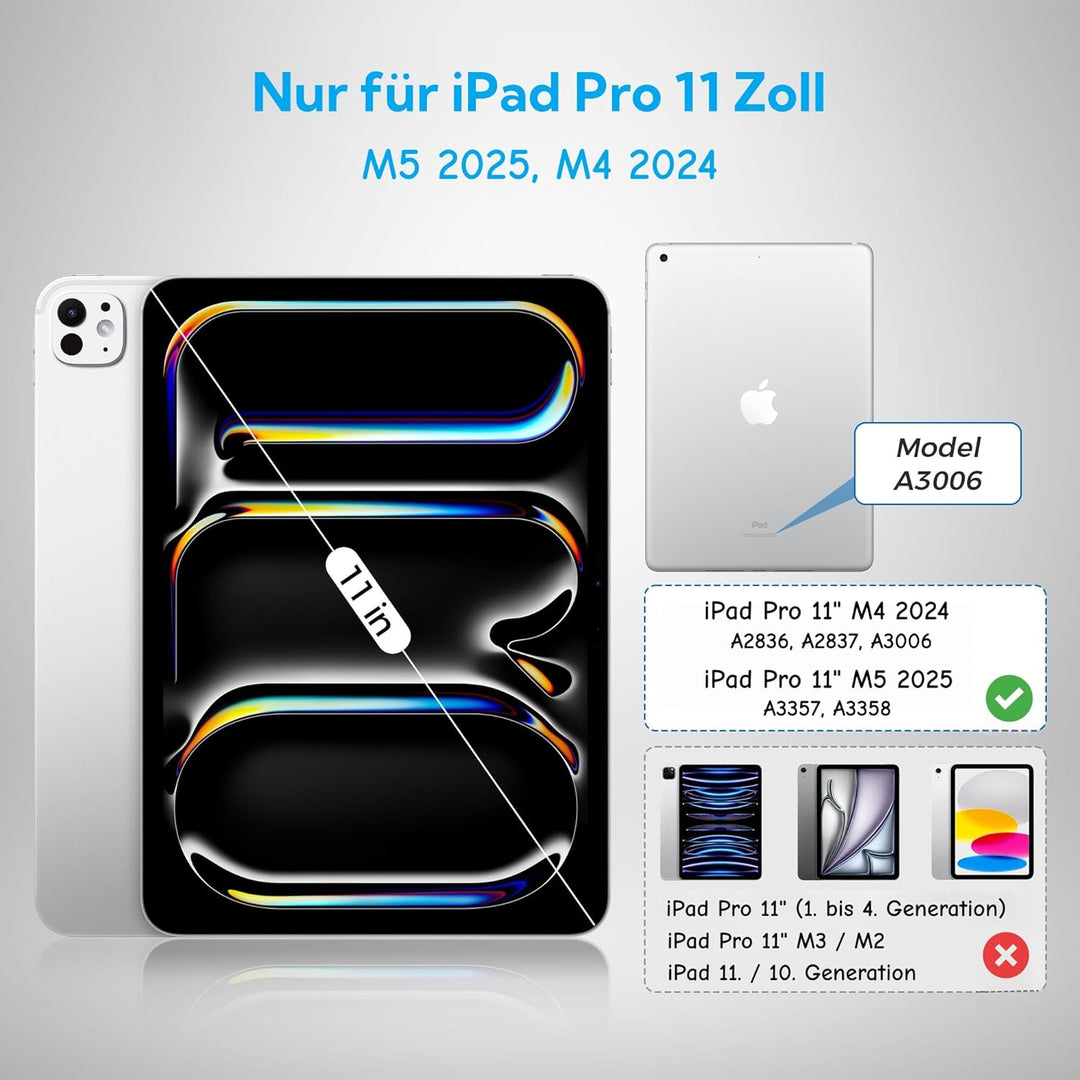 Tastaturhülle Deutschem QWERTZ Layout für iPad Pro 11 Zoll (M4 2024 / M5 2025), Magnetisch Abnehmbar