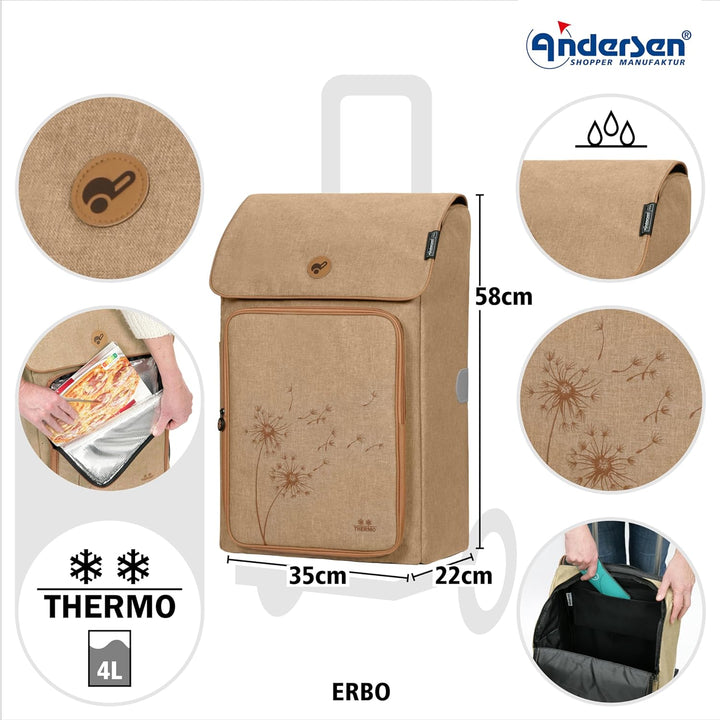 ANDERSEN Einkaufstrolley - Komfort Shopper Erbo beige 45 L Einkaufswagen, gross, Thermo, vielseitig,