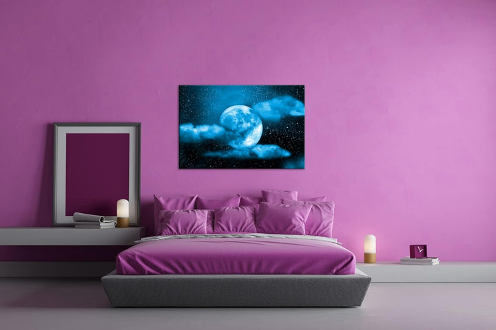 deyoli Mond am bewölkten Nachthimmel Format 100x70 Effekt: Monocrome Blau als Leinwandbild, Motiv fe