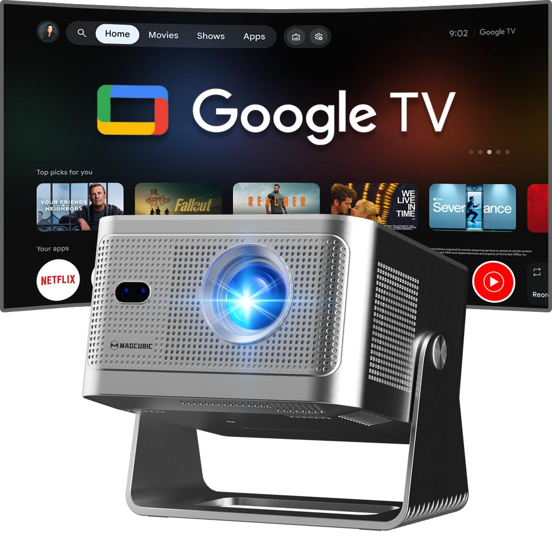 Magcubic Beamer 4K mit【Google TV】 Native1080P Mini Beamer mit WiFi 5, Bluetooth 5.1,15W-Lautsprecher