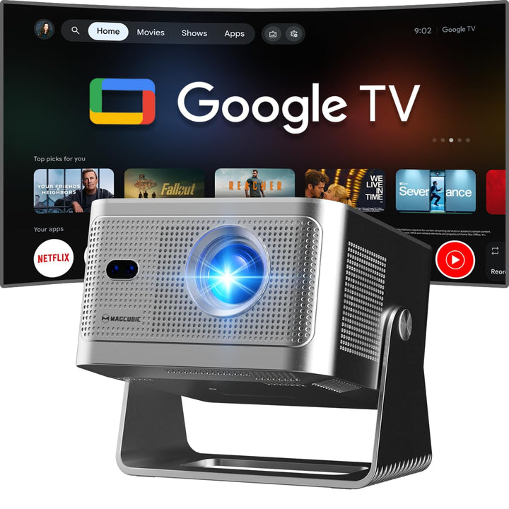 Magcubic Beamer 4K mit【Google TV】 Native1080P Mini Beamer mit WiFi 5, Bluetooth 5.1,15W-Lautsprecher