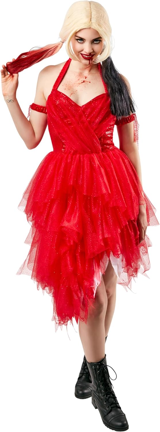 RUBIE'S Official Harley Quinn Rotes Damenkleid Halloween Suicide Squad 2 Bösewicht-Kostüm für Damen