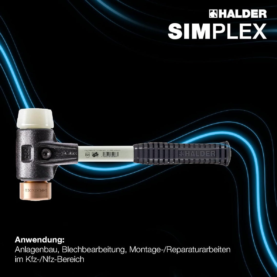 SIMPLEX-Schonhammer, Kupfer/Nylon; mit verstärktem Tempergussgehäuse und Fiberglasstiel | D=40 mm |