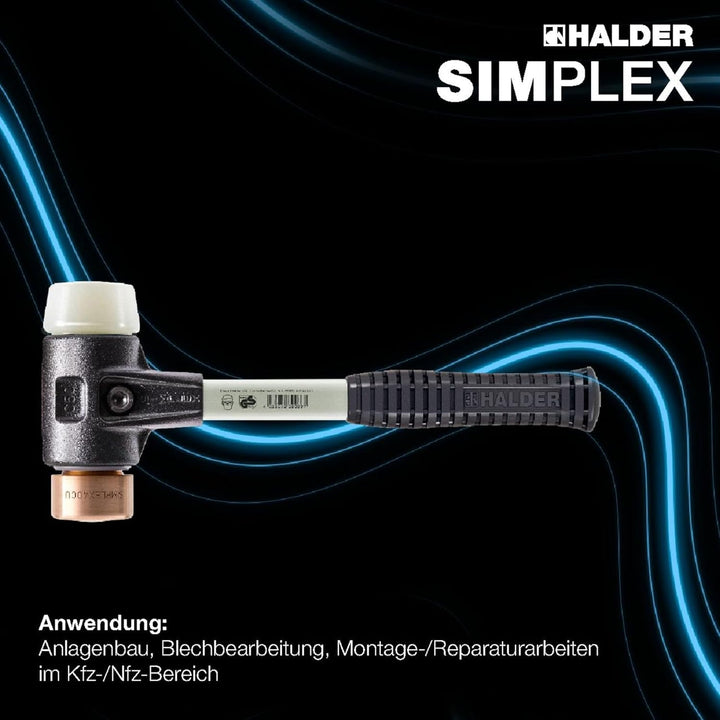 SIMPLEX-Schonhammer, Kupfer/Nylon; mit verstärktem Tempergussgehäuse und Fiberglasstiel | D=30 mm |